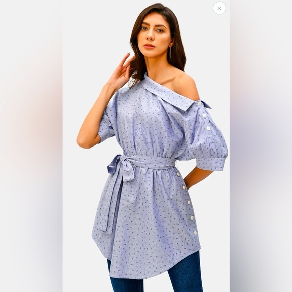 Zapelle unique artistic style top with tie belt cuffed sleeves size XS - Picture 1 of 12